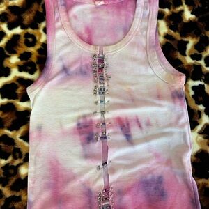 Pink and Purple Tie-Dye Tank Top with Ribbed Texture